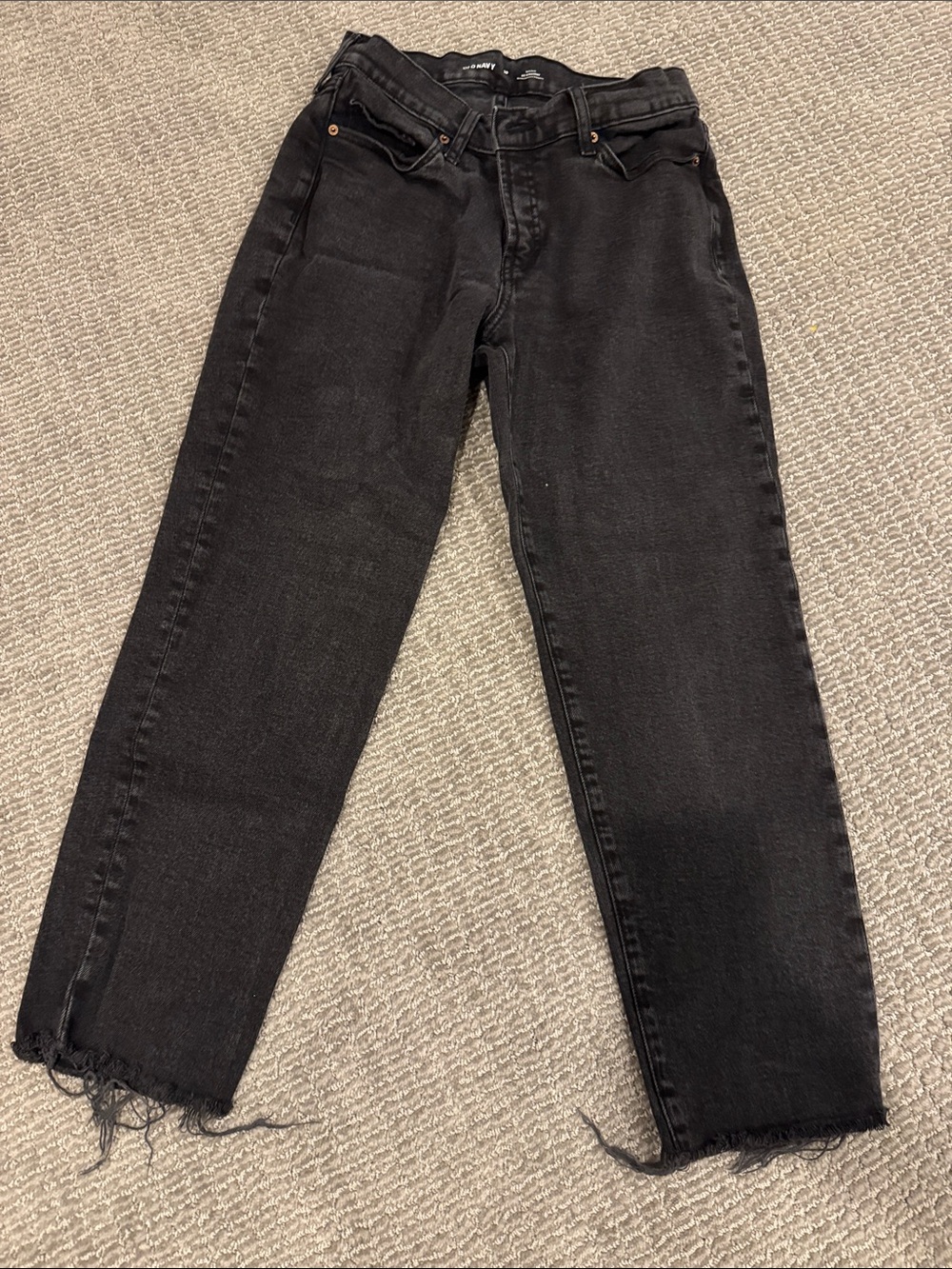Women’s Black Raw Hem Straight Jeans